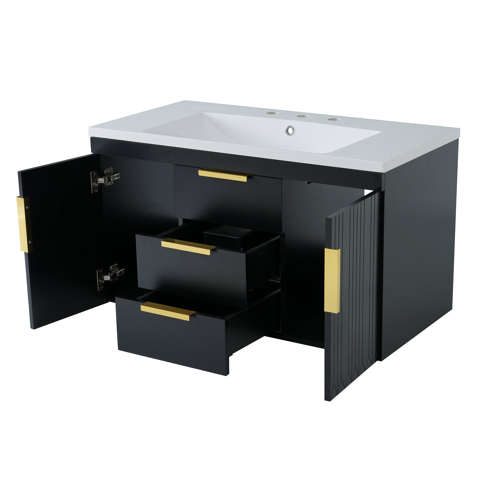 36'' Wall Mounted Bathroom Vanity with Resin Sink and 2 Drawers