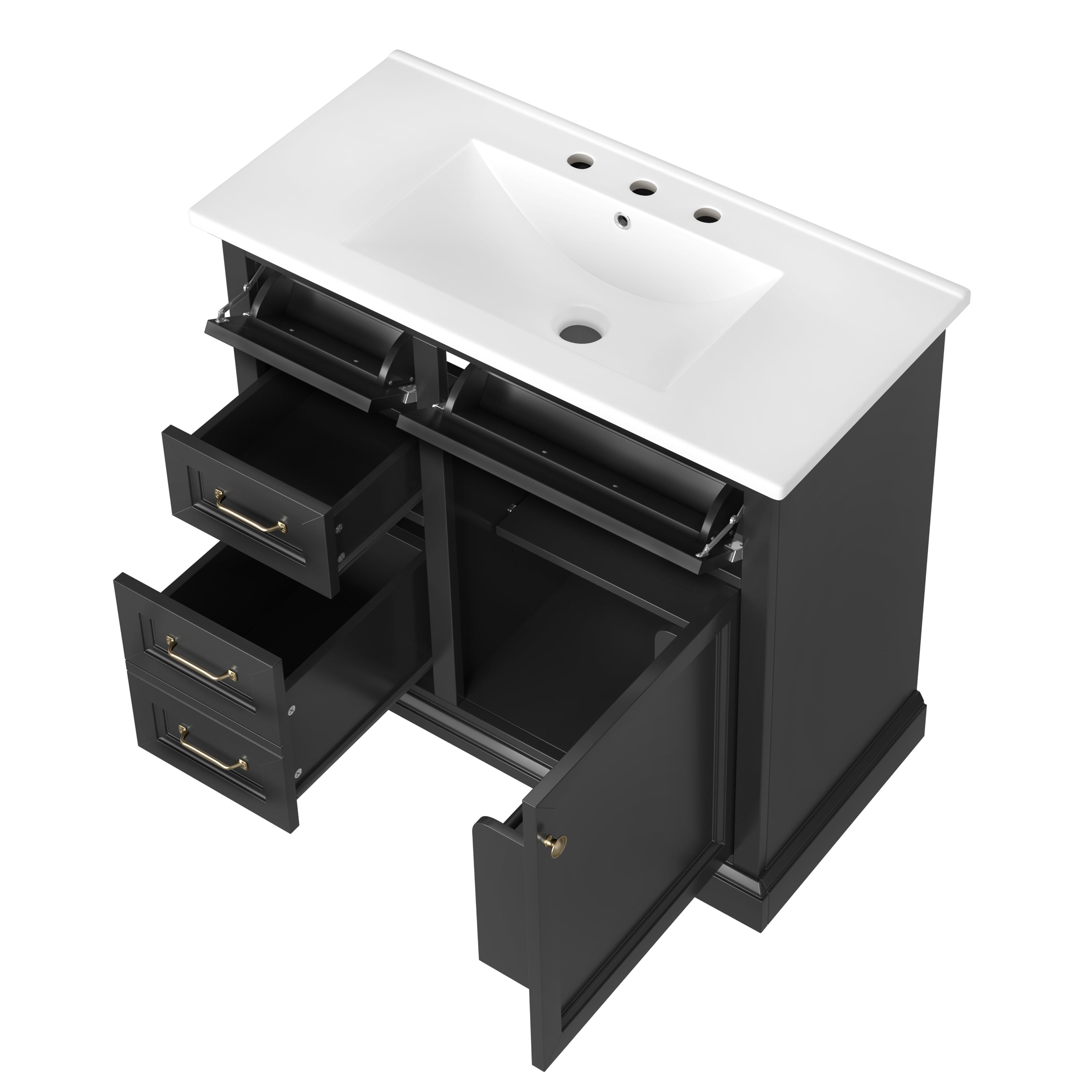 36-Inch Bathroom Vanity with Ceramic Sink Top, 4 Drawers and 1 Soft-Close Door