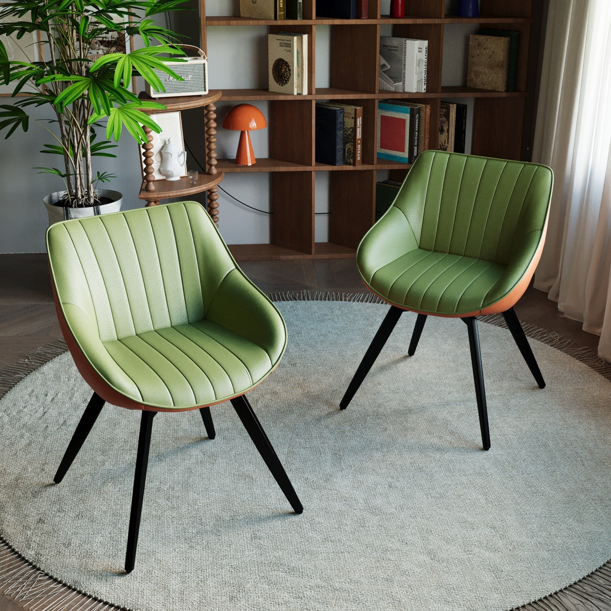 29.53 'MDF modern round coffee table and 2 PU dining chairs set, ring-striped