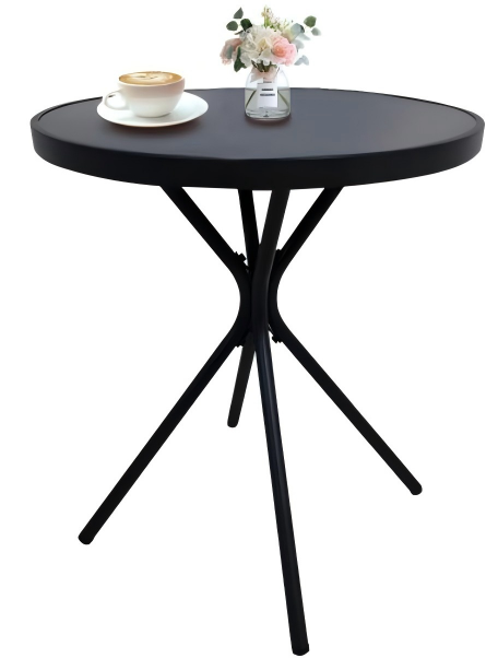 Outdoor Patio Set Metal WPC Black 3 Piece Folding Chairs Glass Table 350 LB