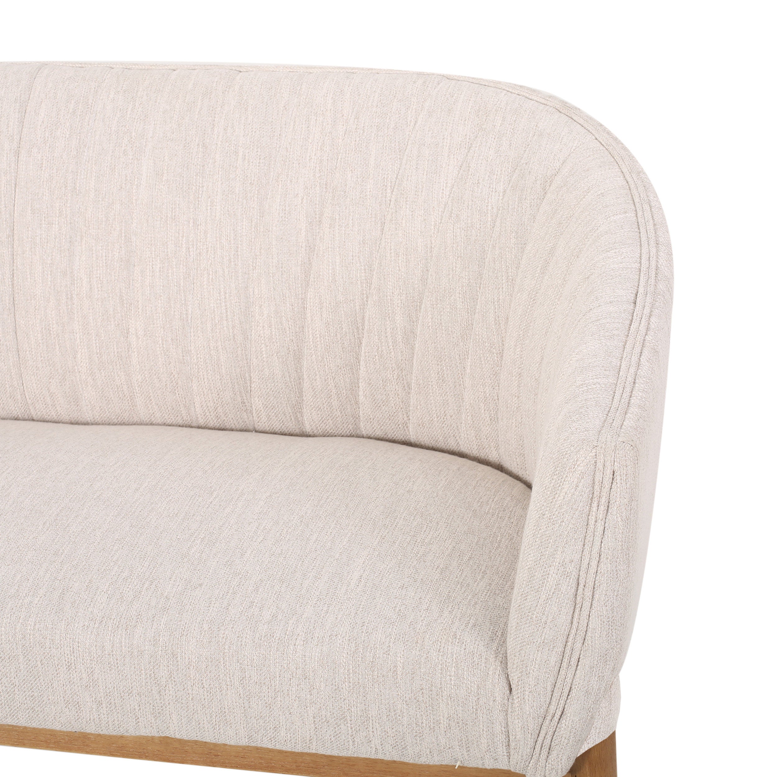 Loveseat Mid-Century Modern Channel Stitched Fabric Beige Rubberwood Legs 55 In