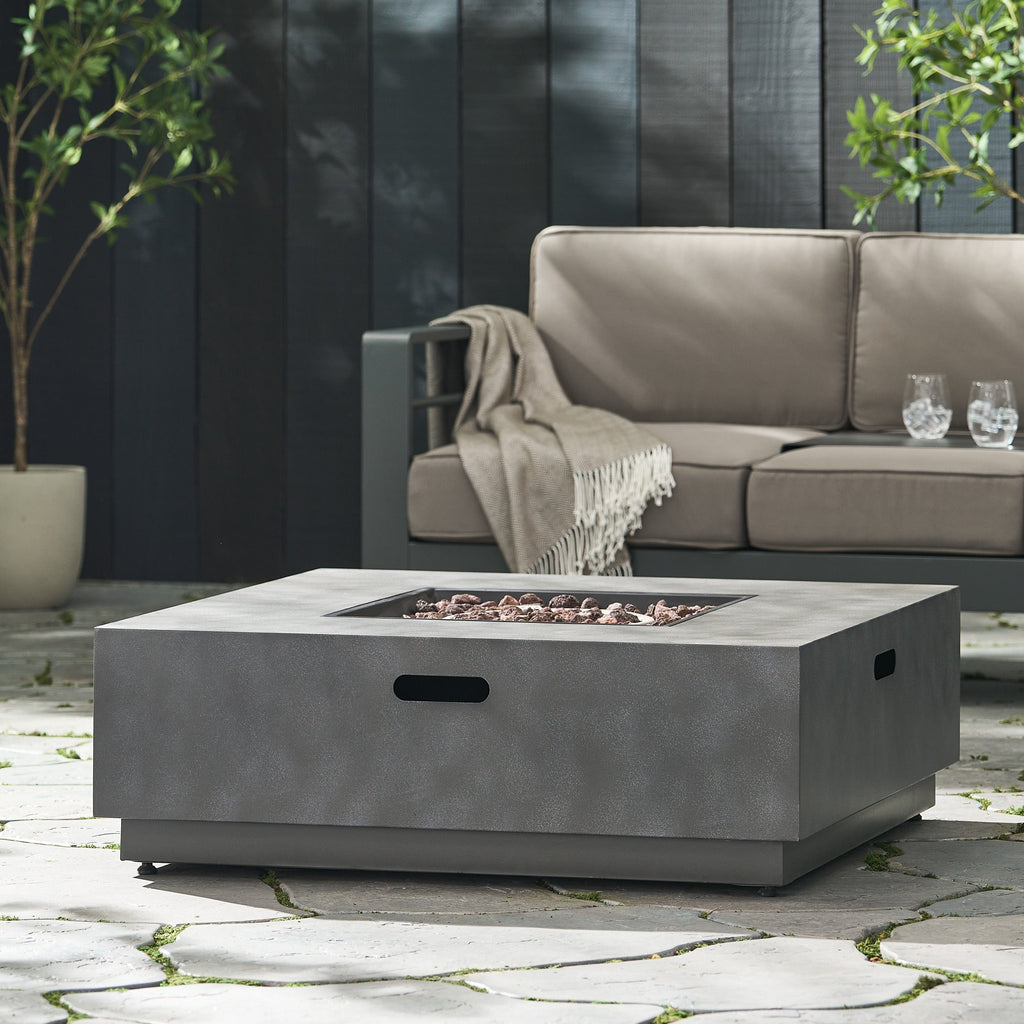 Modern SQUARE Iron Fire Pit 50,000 BTU Stone Gray Finish 39-Inch