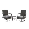Outdoor Bistro Set Rattan Swivel Rocker Gray 3 Piece with Side Table