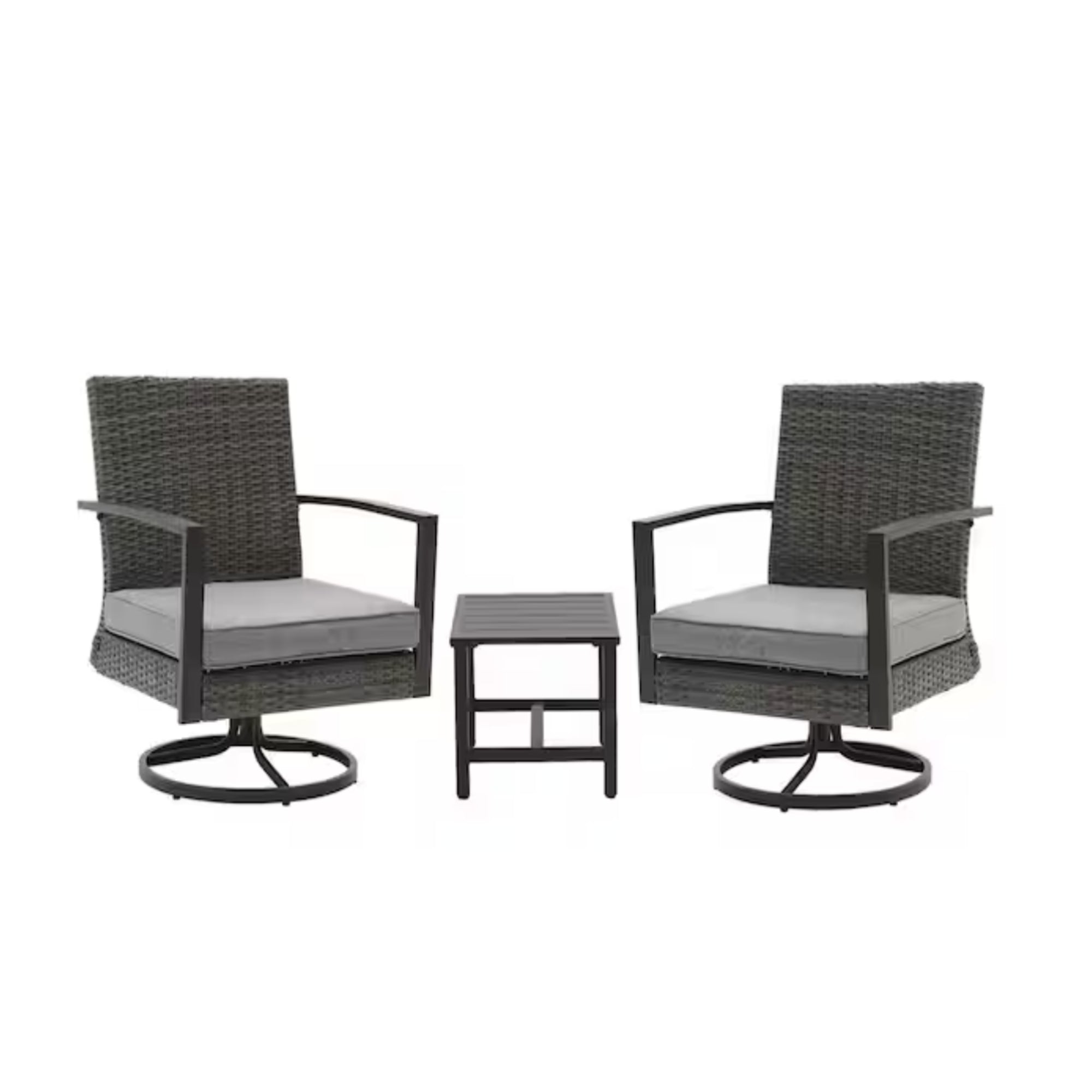 Outdoor Bistro Set Rattan Swivel Rocker Gray 3 Piece with Side Table