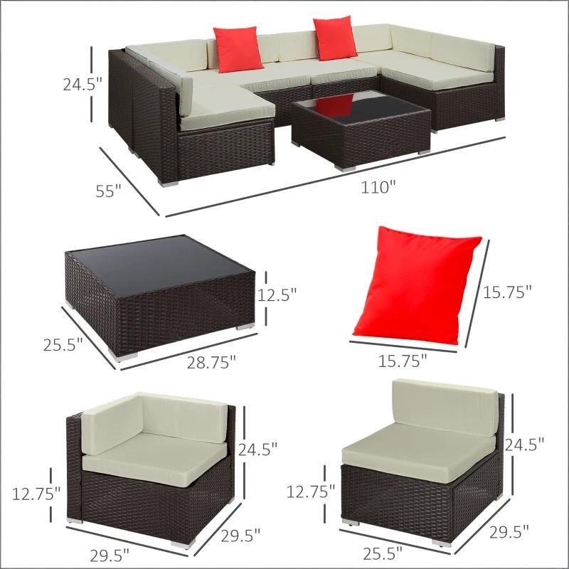7 Piece Outdoor Sectional Set PE Rattan Beige Cushion