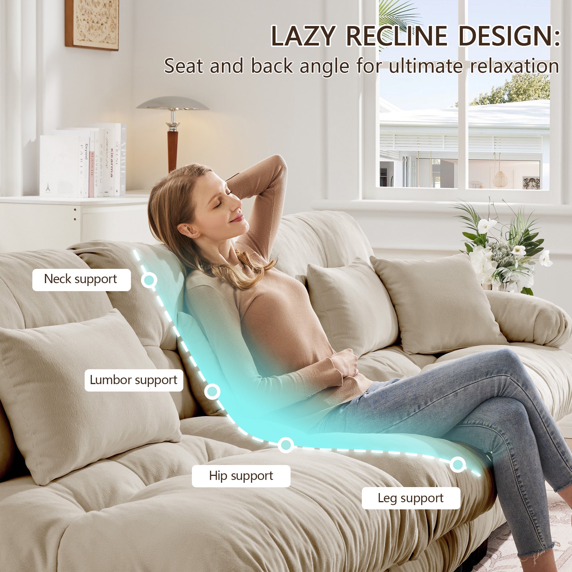 Sectional Sofa L-Shape Chenille Light Coffee 3 Seat Convertible Ottoman