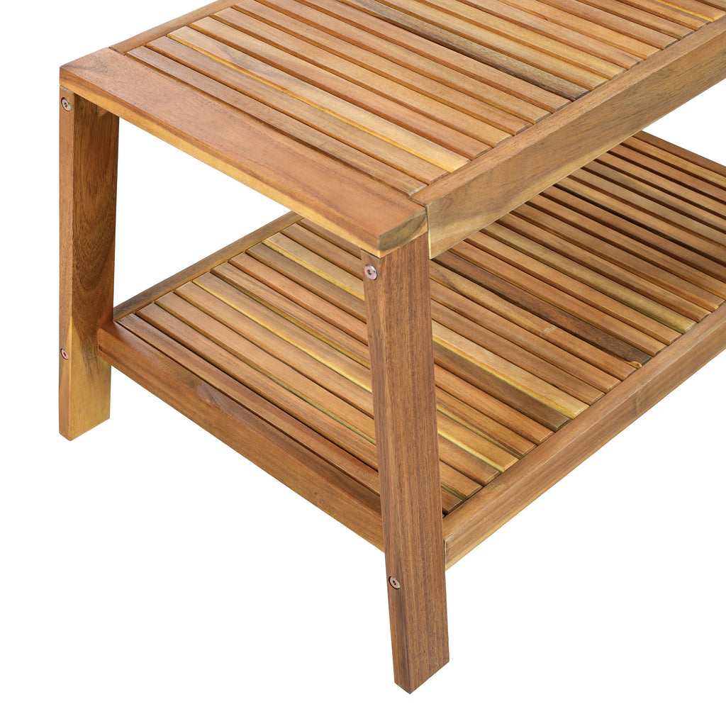 Outdoor Conversation Set Acacia Wood Teak Beige Cushion 2 Piece