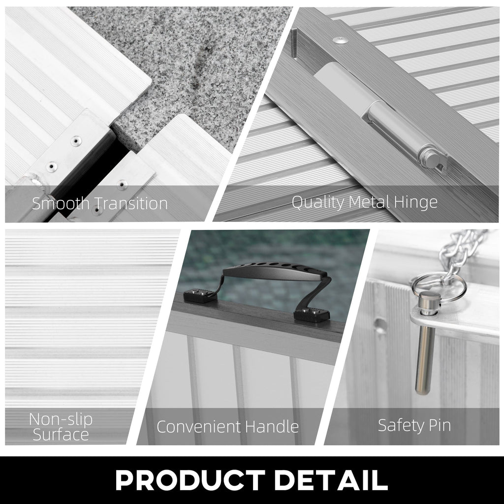 Wheelchair Ramp Aluminum 8 Ft Folding Non-Slip Side Rails 600 LB Portable