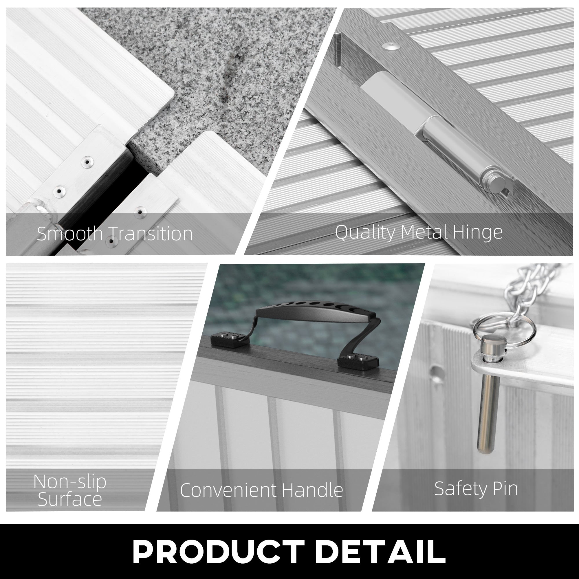 Wheelchair Ramp Aluminum 8 Ft Folding Non-Slip Side Rails 600 LB Portable