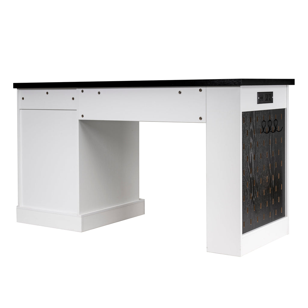 55' Modern Fluted Office Desk with Storage Cabinet and Drawers, Computer Writ...