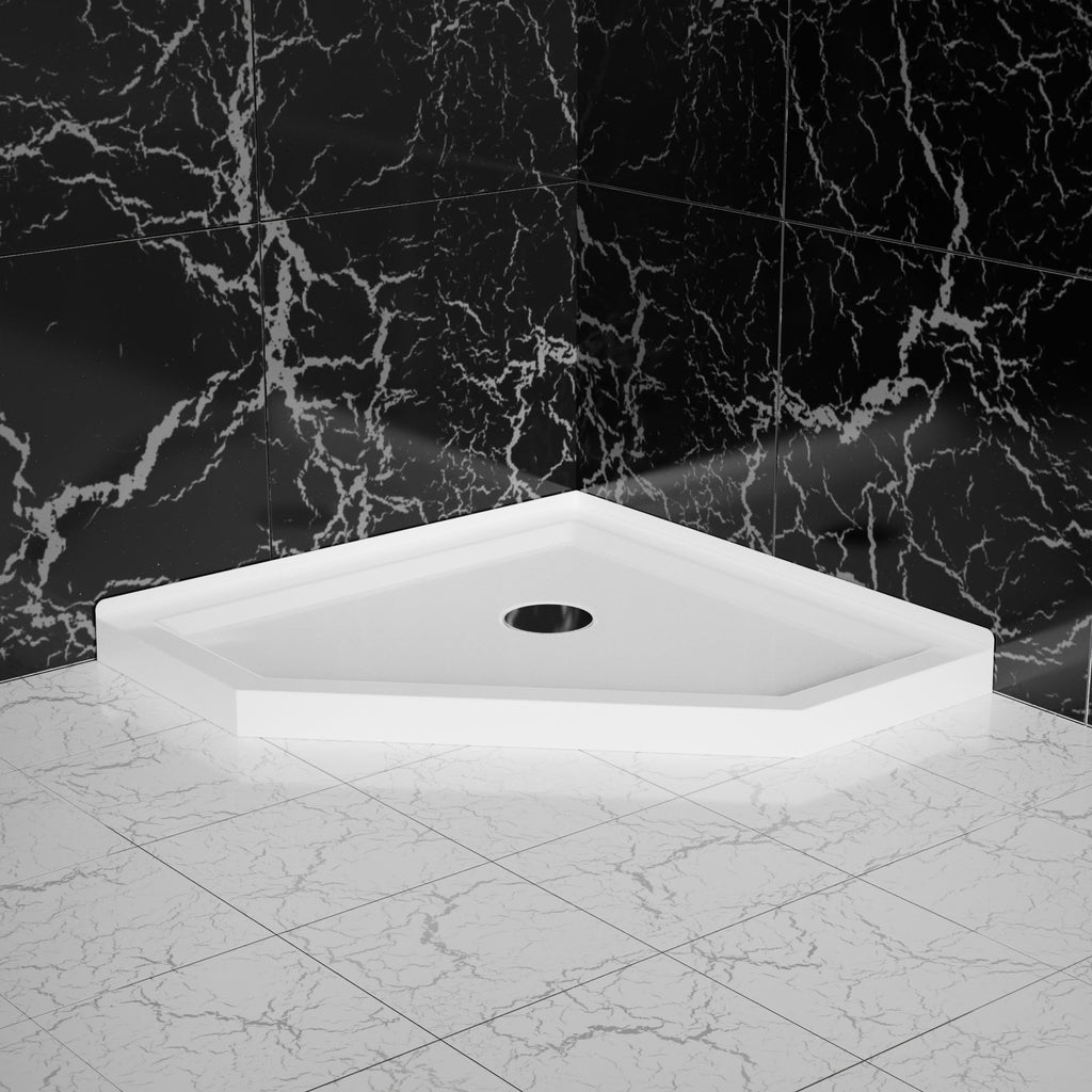 Neo-Angle Corner Drain Shower Base White Acrylic 36x36x3.5 in