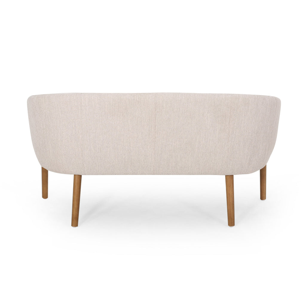 Loveseat Mid-Century Modern Channel Stitched Fabric Beige Rubberwood Legs 55 In