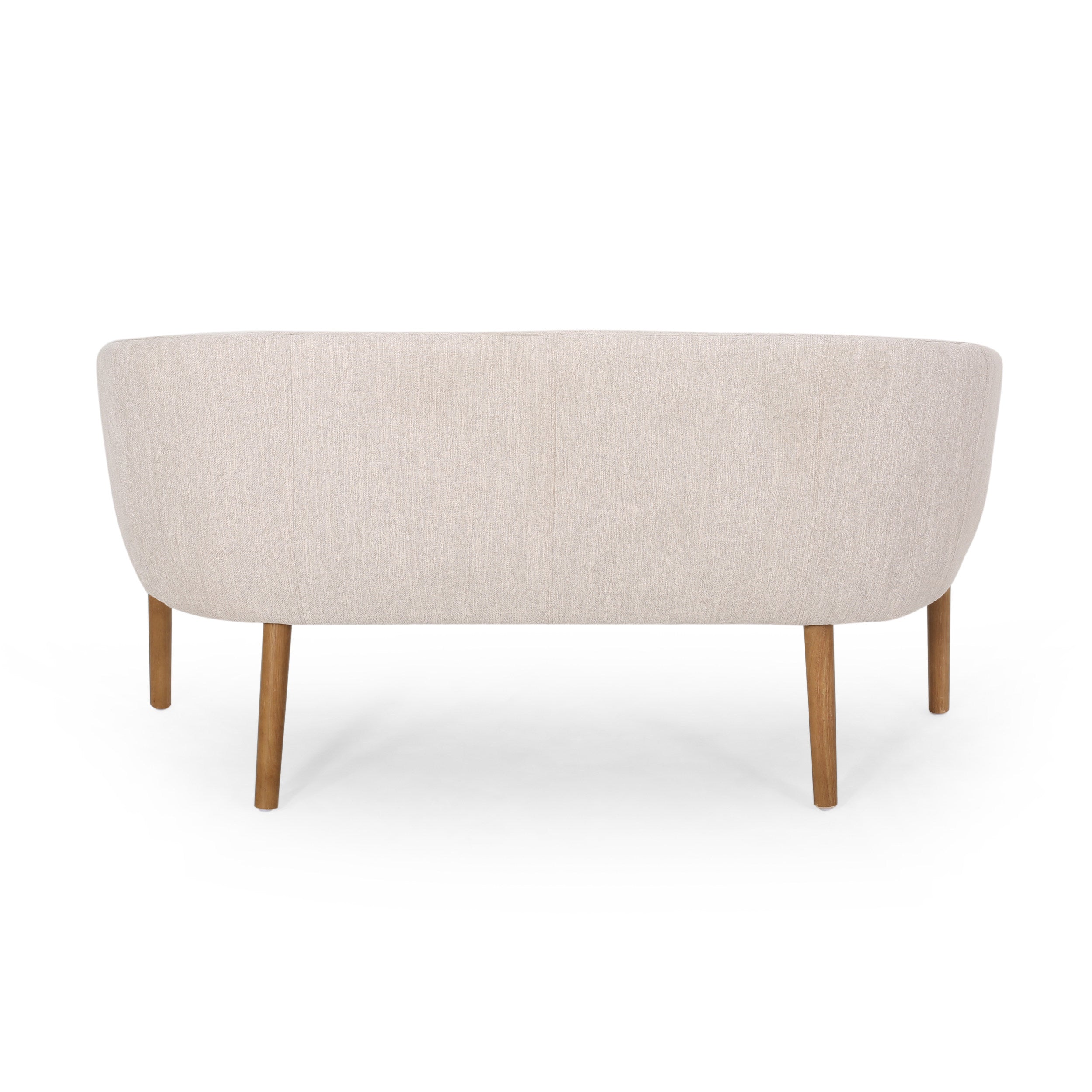 Loveseat Mid-Century Modern Channel Stitched Fabric Beige Rubberwood Legs 55 In