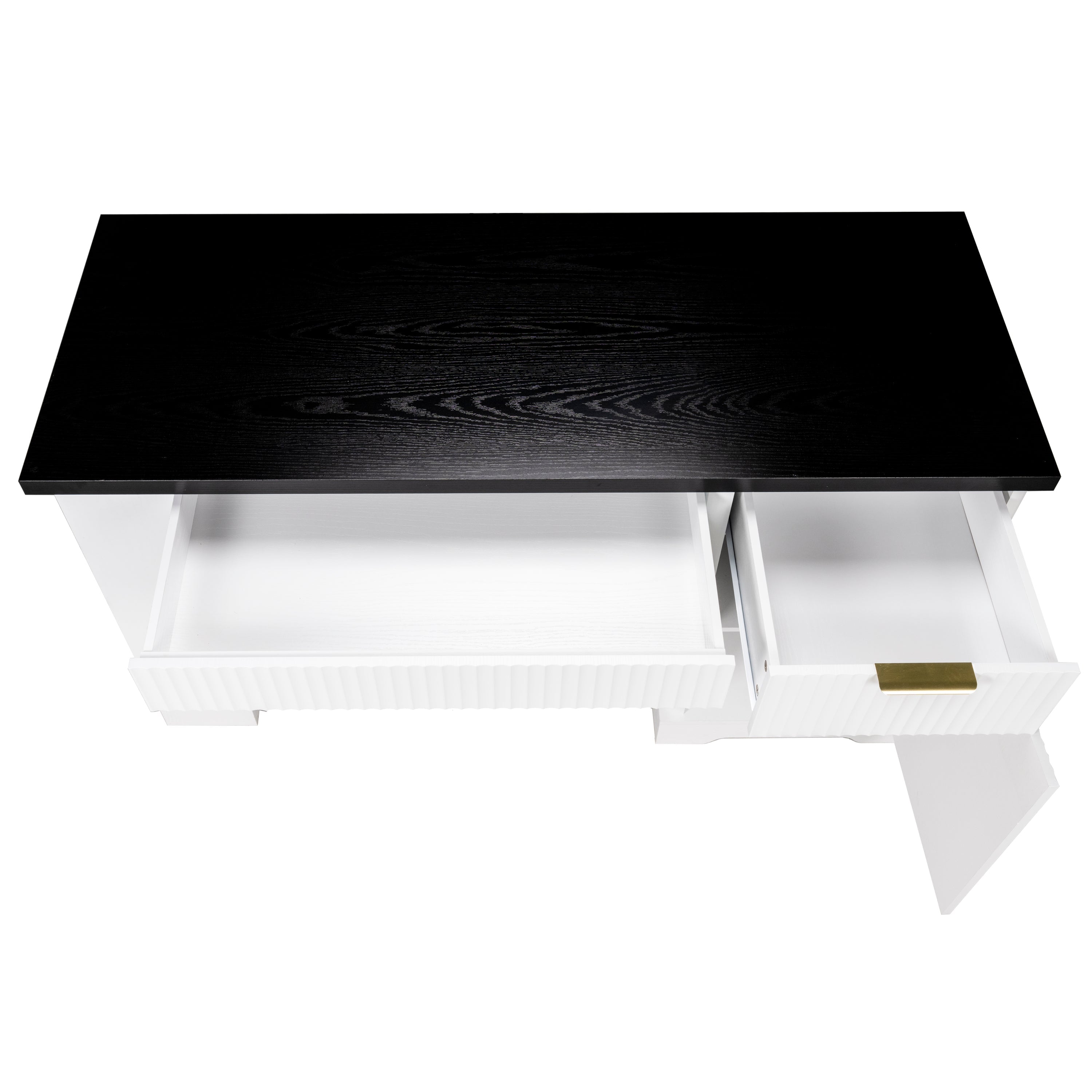 55' Modern Fluted Office Desk with Storage Cabinet and Drawers, Computer Writ...