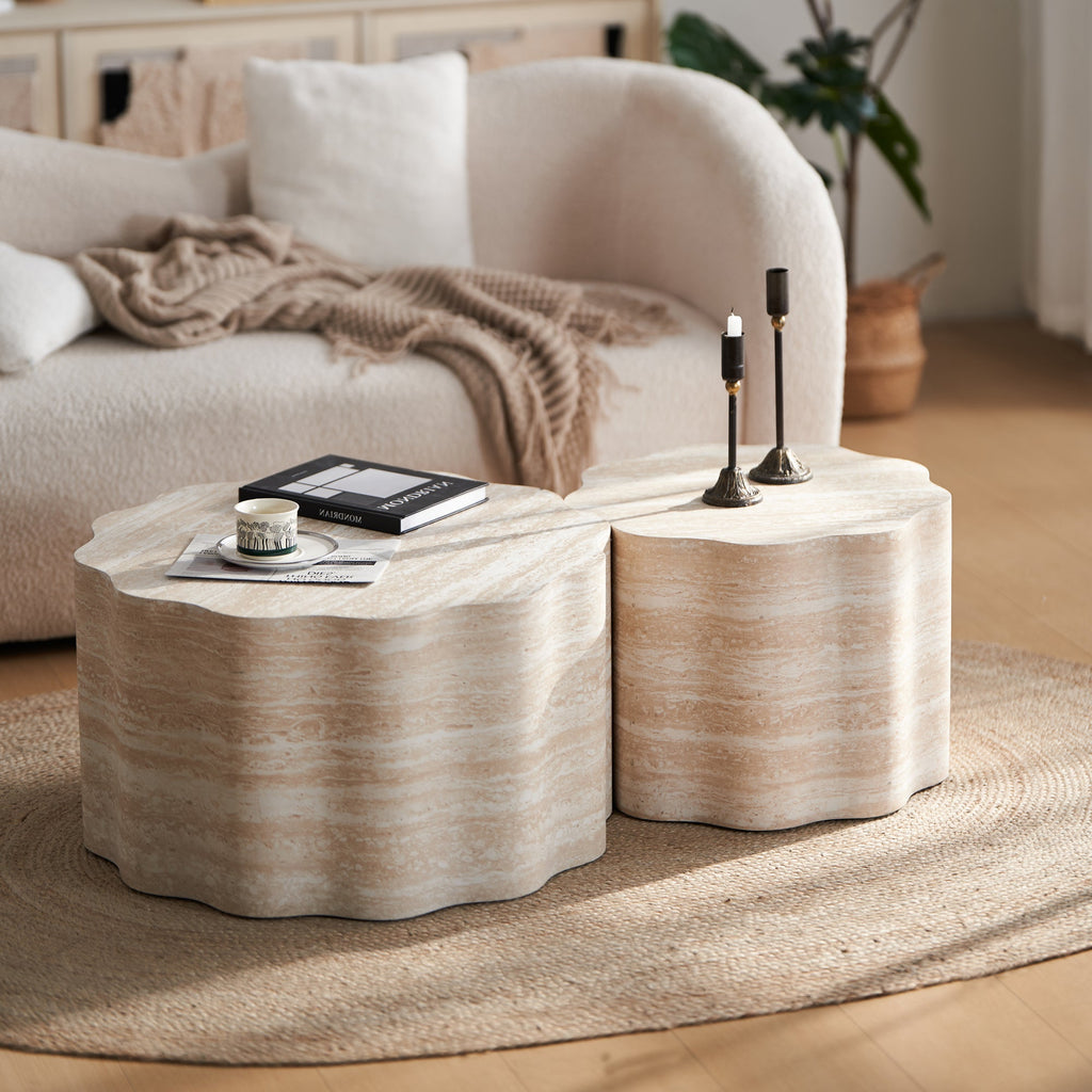 Set of 2 Round Coffee Side Tables, Faux Mars Pattern, Minimalist, Living Room