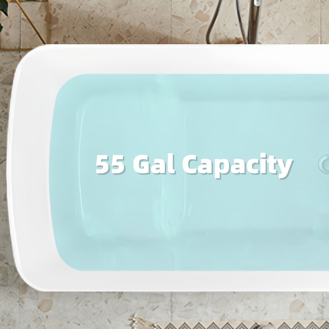 49in Acrylic Freestanding Soaking Bathtub, Square Japanese Sit-In, Glossy Blac