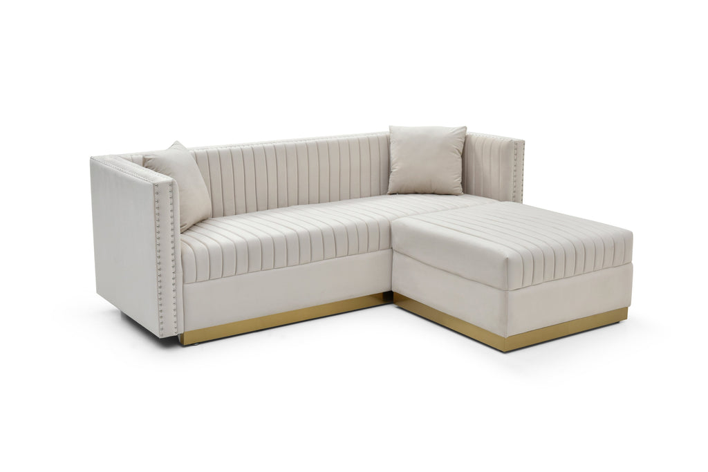 Contemporary Channel Tufted Velvet Big Ottoman Upholstered Foot Rest, Beige