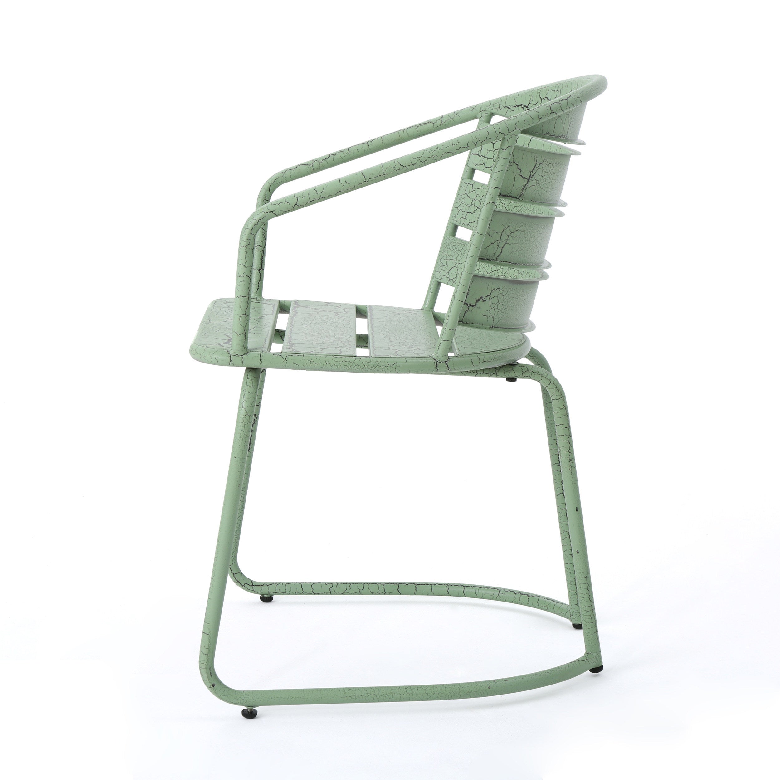 Outdoor Bistro Set Iron Green 3 Piece Oval Table 2 Chairs Matte Finish