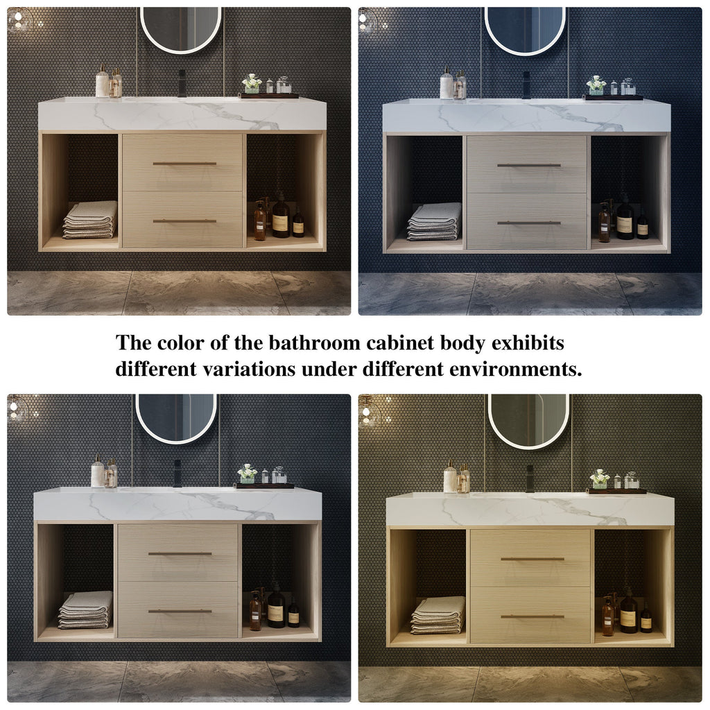 39.4'' Floating Bathroom Vanity with Ceramic Sink, 2 Soft Close Drawers
