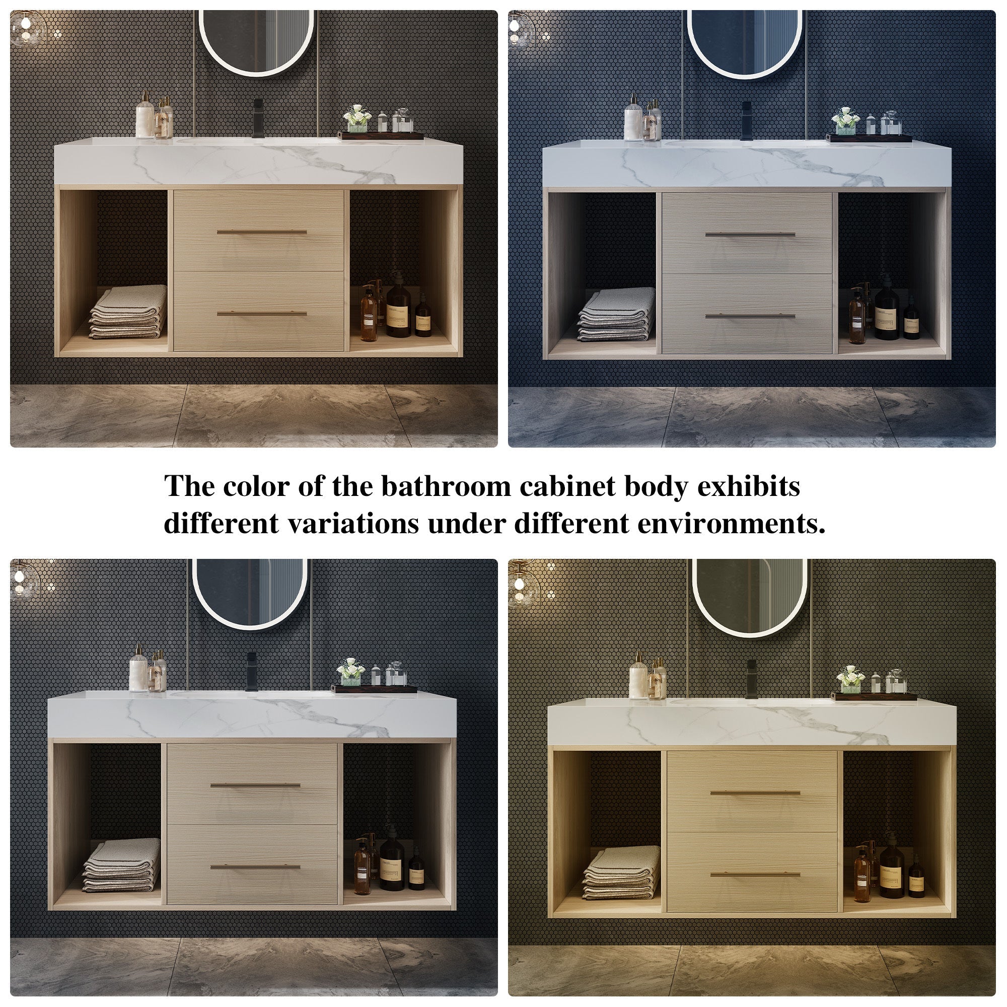39.4'' Floating Bathroom Vanity with Ceramic Sink, 2 Soft Close Drawers
