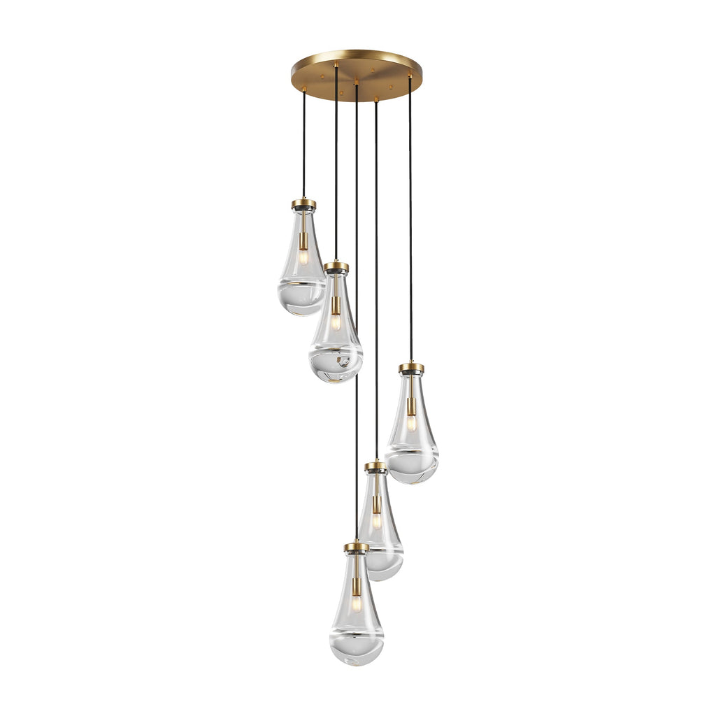 Chandelier 5-Light Cluster Pendant Brass High Ceiling Adjustable E12