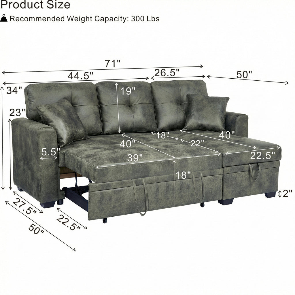 Sectional Sofa L-Shape Olive Green Sleeper 71