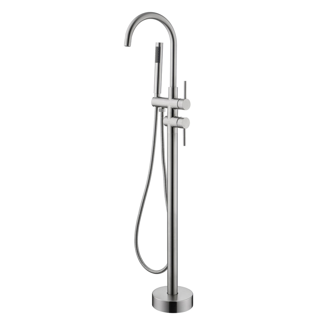 Floor Mounted Tub Faucet High Flow Freestanding Tub Filler with Handheld Shower Swivel