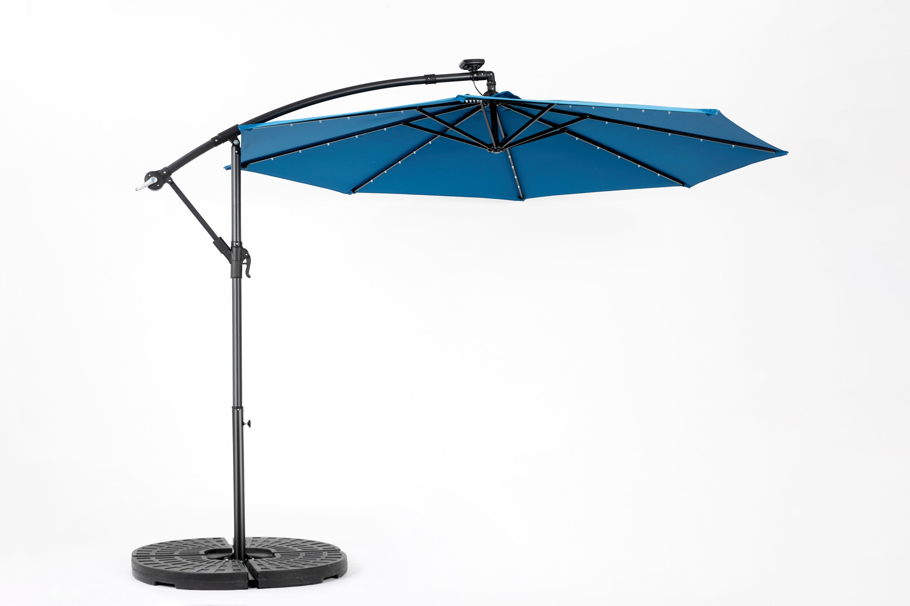 10ft Solar LED Offset Hanging Market Patio Umbrella  ( Dark blue)(No Base)