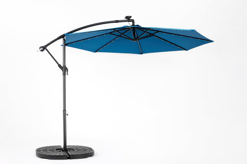 10ft Solar LED Offset Hanging Market Patio Umbrella  ( Dark blue)(No Base)
