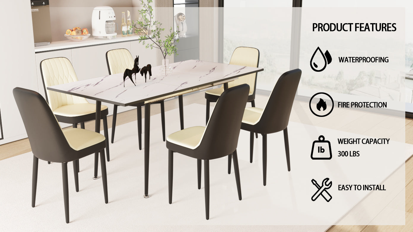 47'-63' expandable dining table set for 2-6 people, equipped with PU fabric