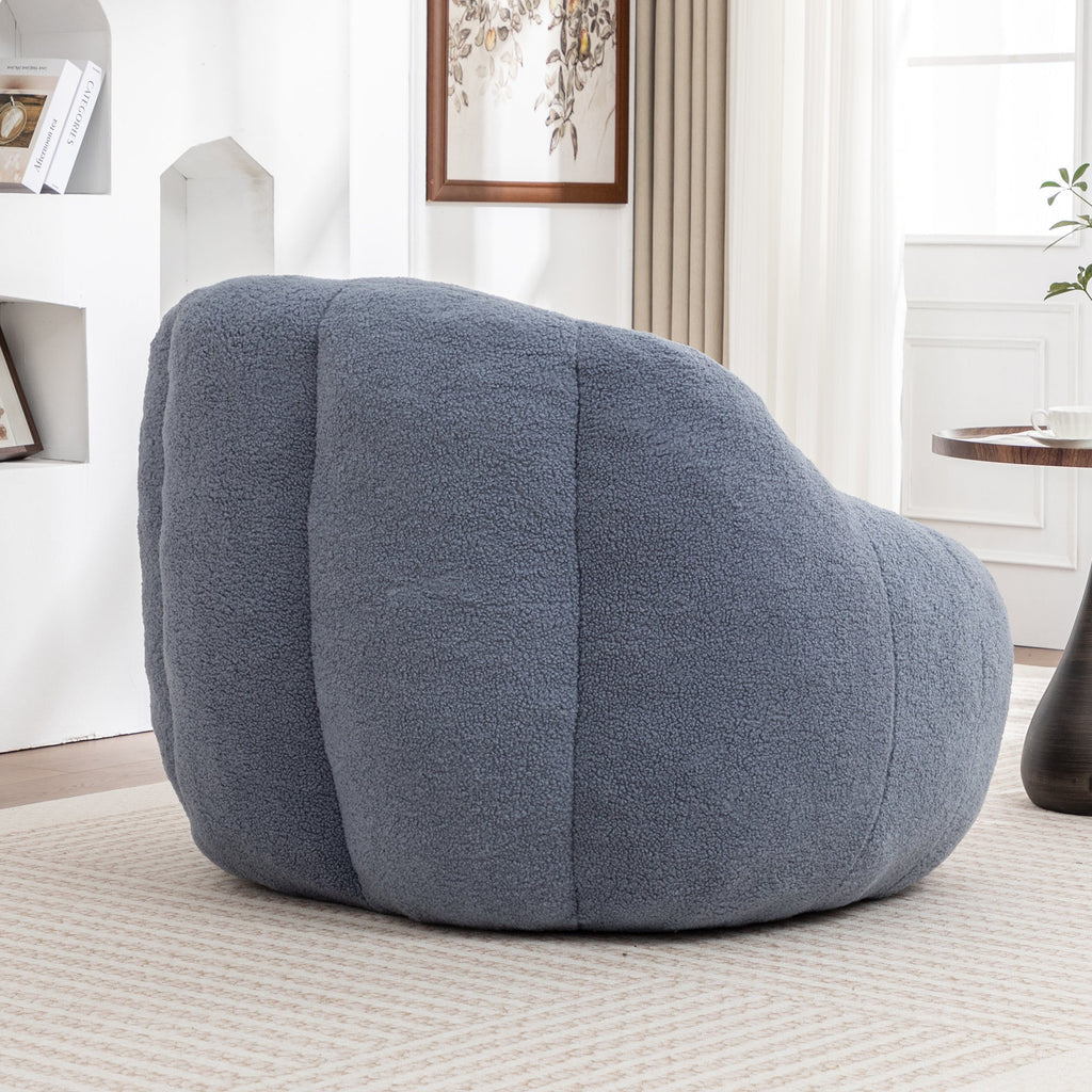 Bean Bag Chair Plush Faux Fur Light Blue Memory Foam Ergonomic Armrests 37.4 In