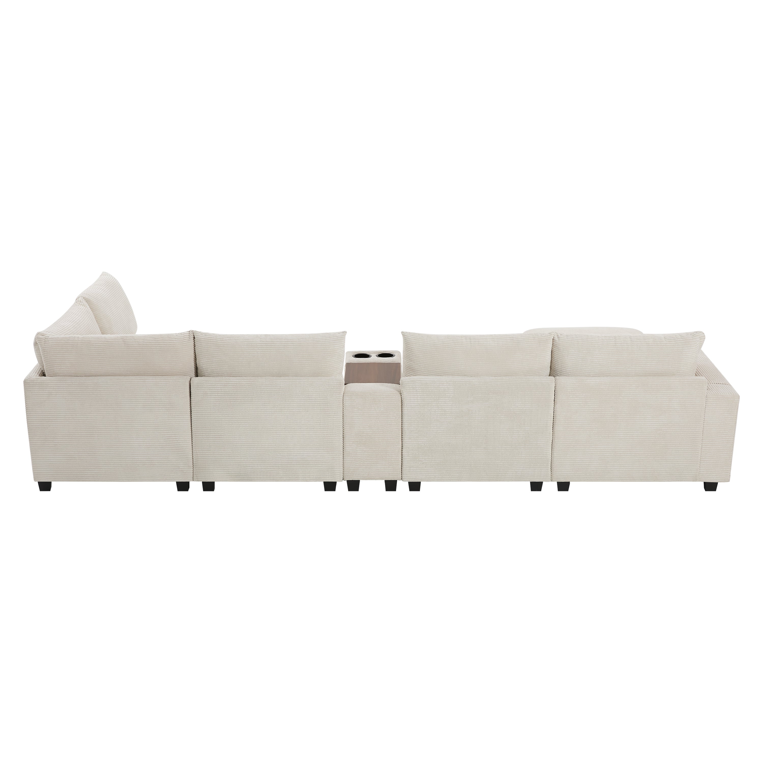 Sectional Sofa U-Shape Corduroy Beige 6 Seat Storage Ottoman USB 140 In