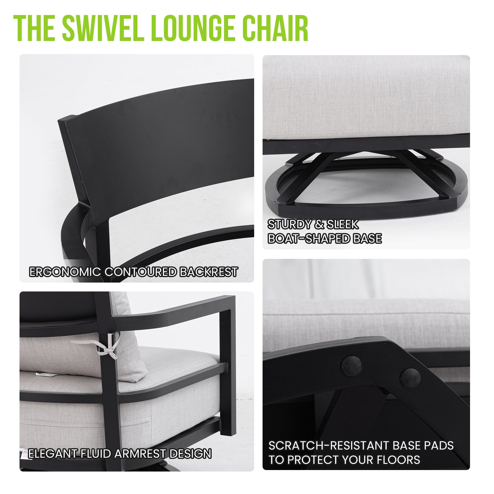 Outdoor Swivel Lounge Chair Aluminum Ember Black 360 Degree Modern
