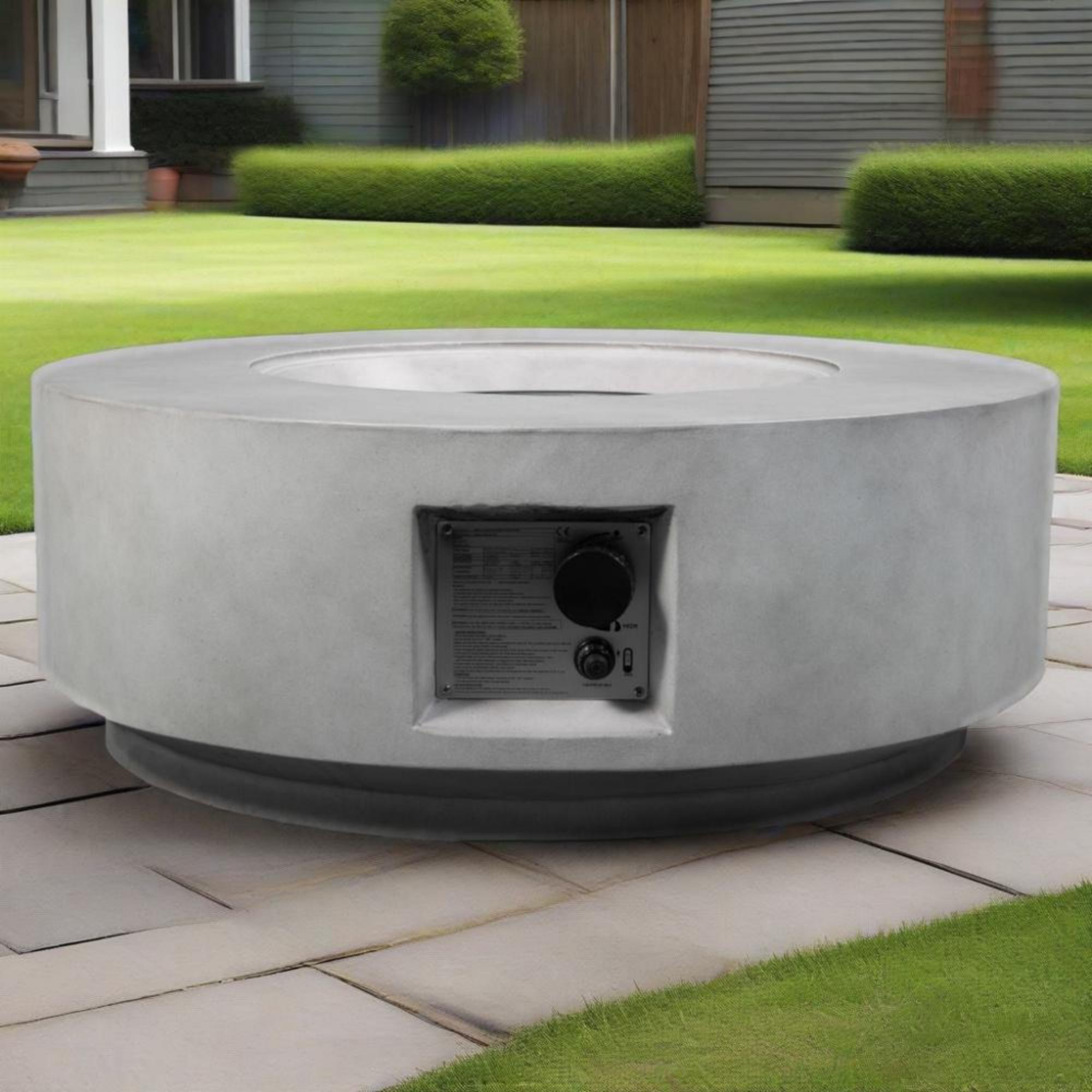 50000 BTU Propane Round Fire Pit 30" Concrete Gray Lava Rocks