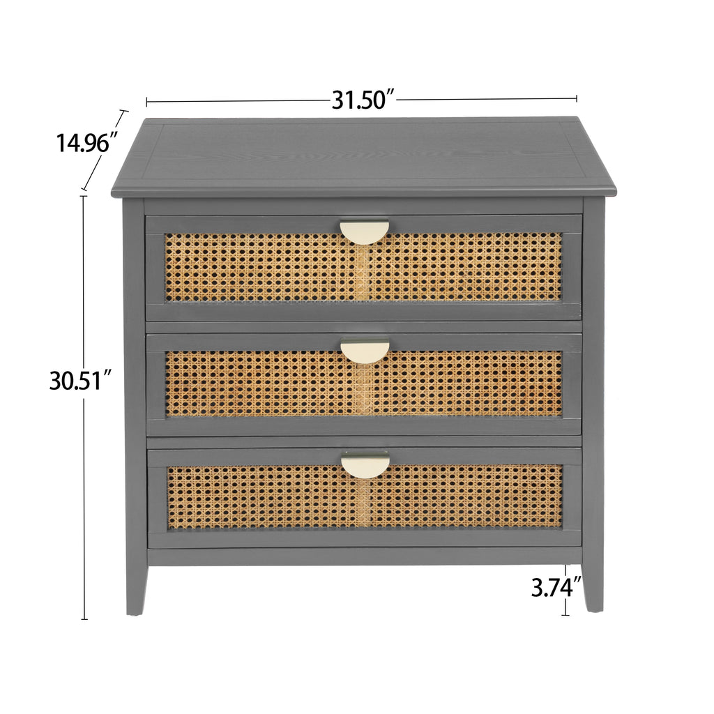 3-Drawer Cabinet - Natural Rattan - Suitable for Bedroom, Living Room, or Study