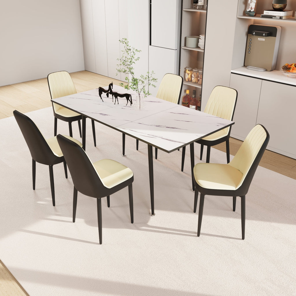 47'-63' expandable dining table set for 2-6 people, equipped with PU fabric