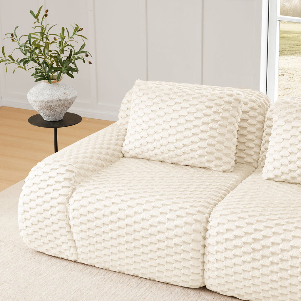 Sectional loveseat L-Shape Flannelette Cream 2 Seat with Ottoman 82 In