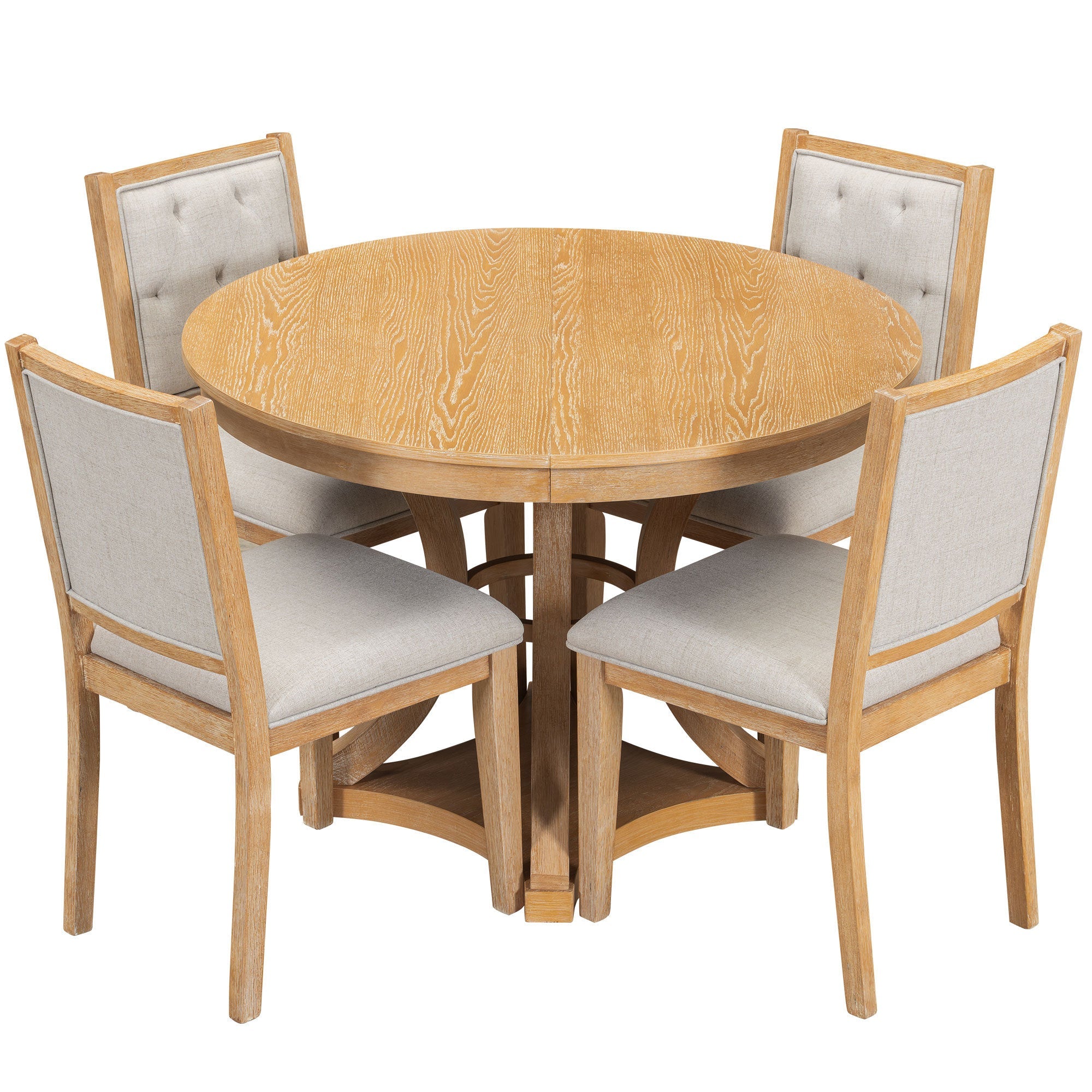 5-Piece Retro Functional Dining Table Set Extendable Round Table and 4