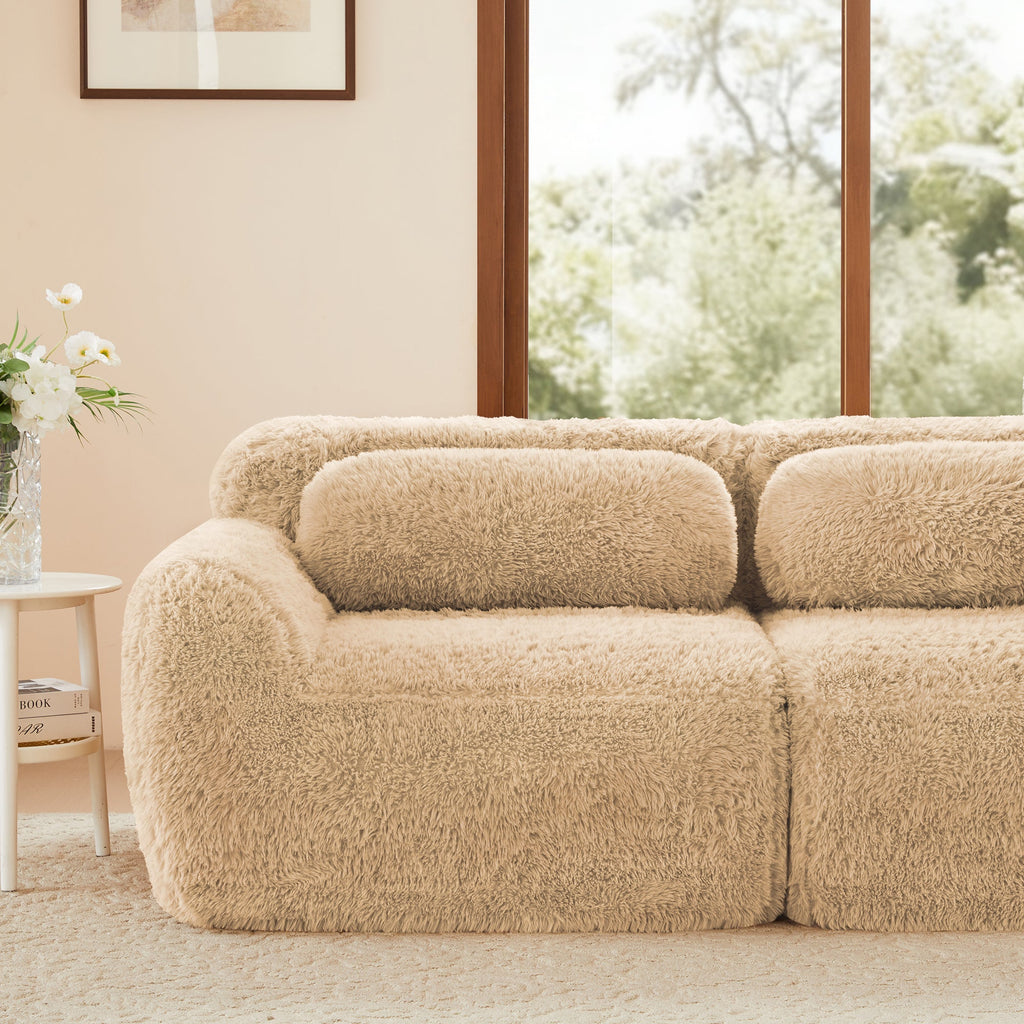 LoveSeat Modular Plush Light Khaki 2 Seat Non-Slip