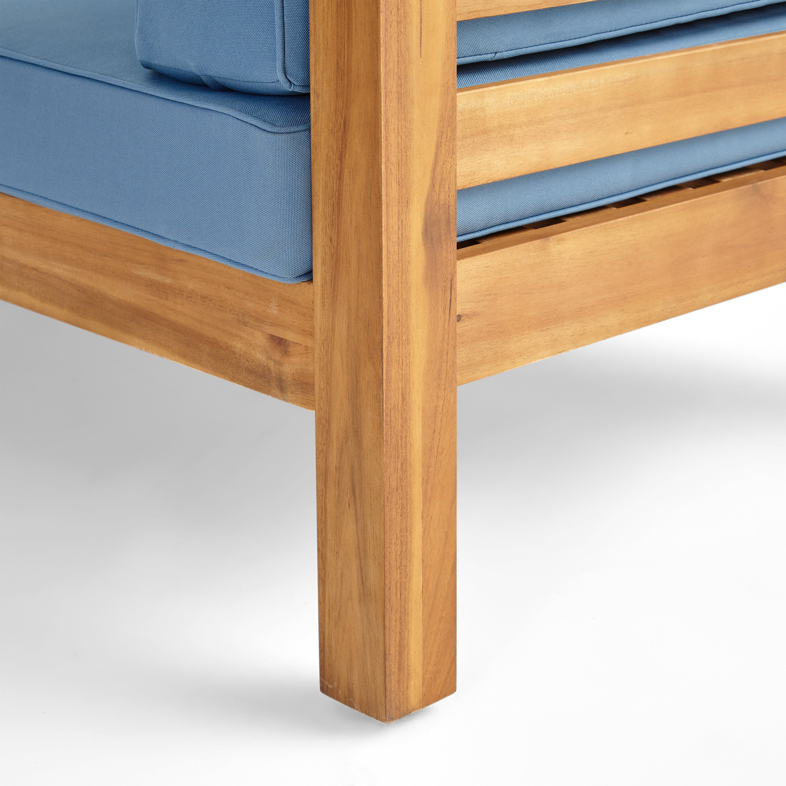 Outdoor Club Chair, Acacia Wood Patio Chair with Fabric Cushion, Teak Frame Blue Cushion