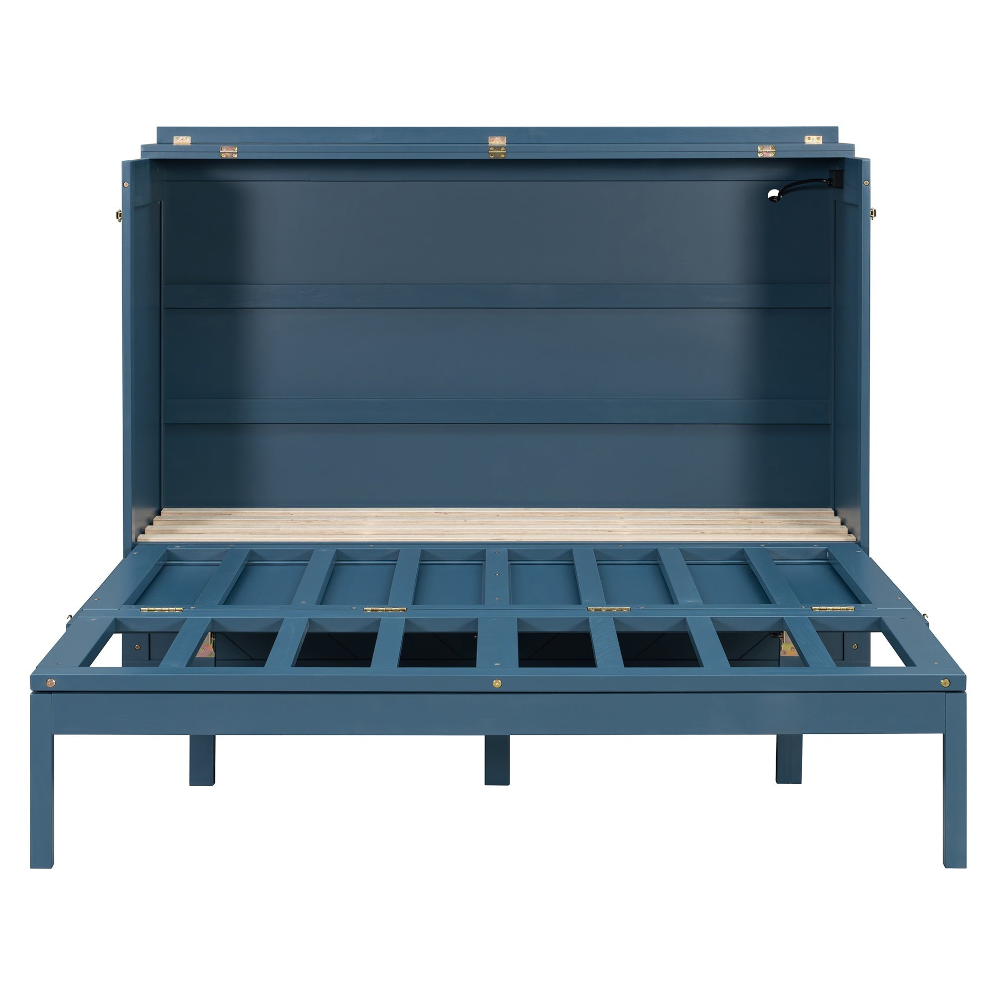Queen Size Murphy Bed Wall Bed with Drawer and Sockets and USB Ports, Navy Blue