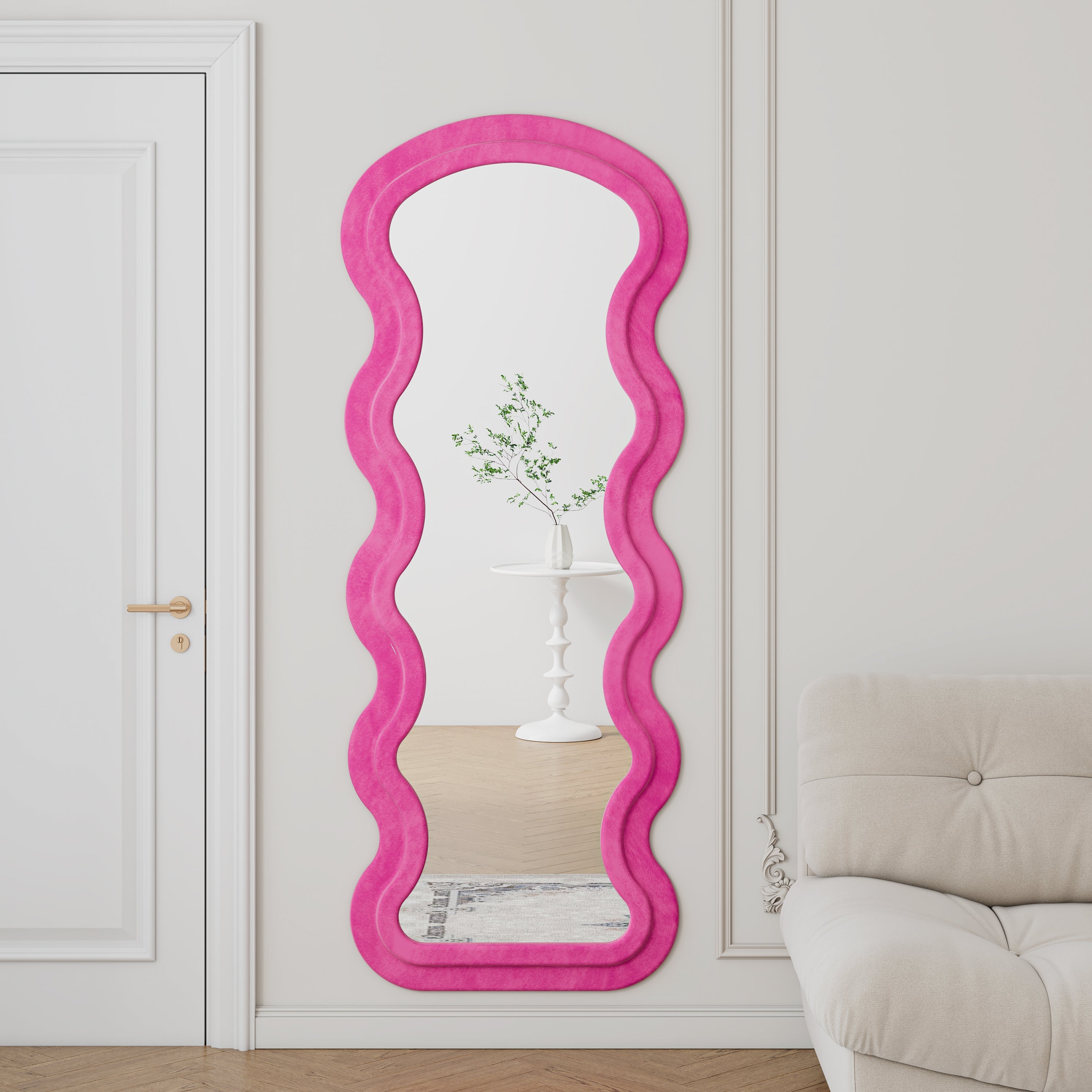 Floor Mirror Full Length Wave Flannel Frame Rose 63x24 In Lean or Hang