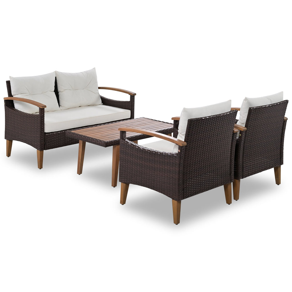 Outdoor Rattan Sofa Set 4 Piece Modular Beige