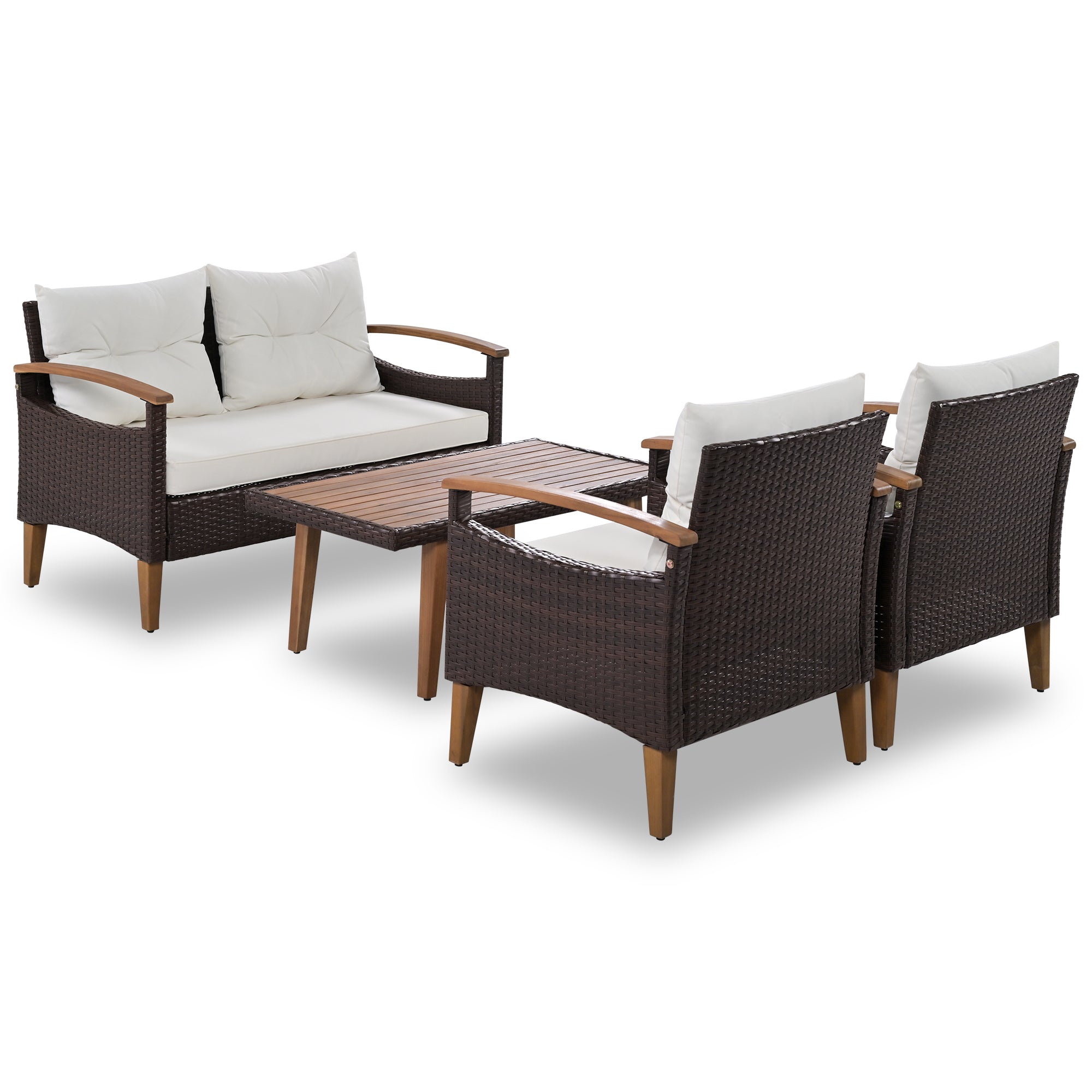 Outdoor Rattan Sofa Set 4 Piece Modular Beige
