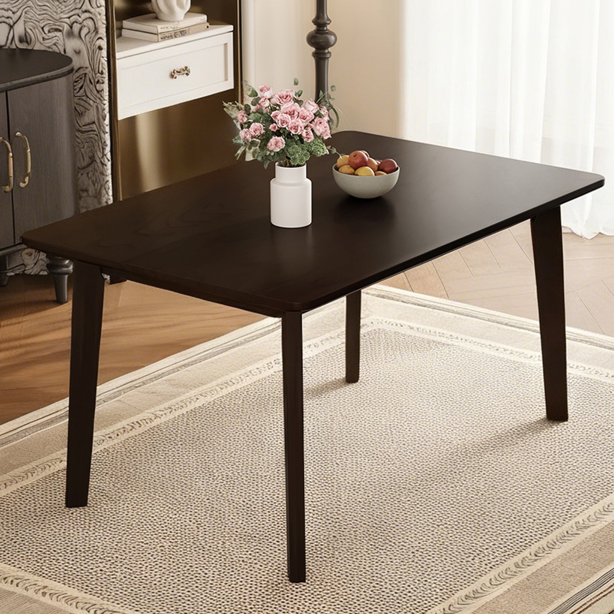 Rustic 5-Piece Dining Set - 1 Solid Wood Table + 4 Upholstered Chairs,