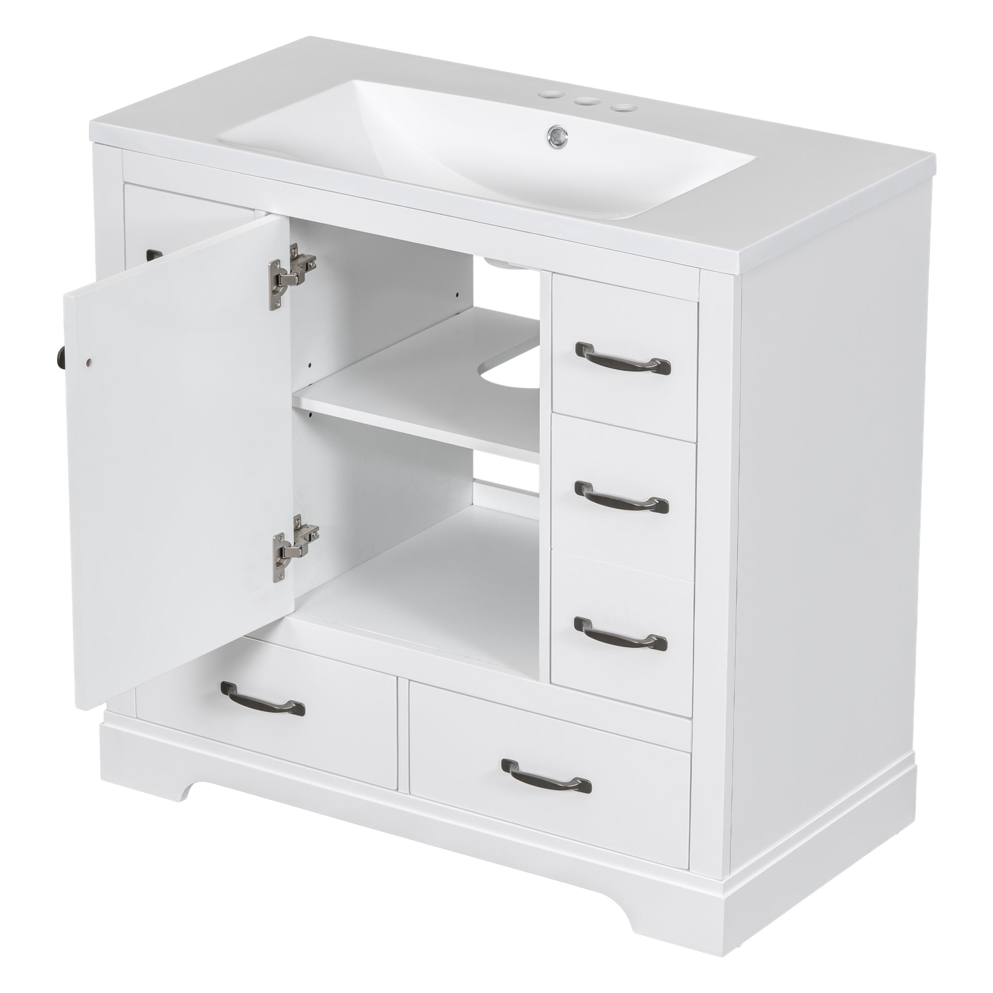 36' Bathroom Vanity with Sink Combo, Six Drawers, Multi-Functional Drawer Div...