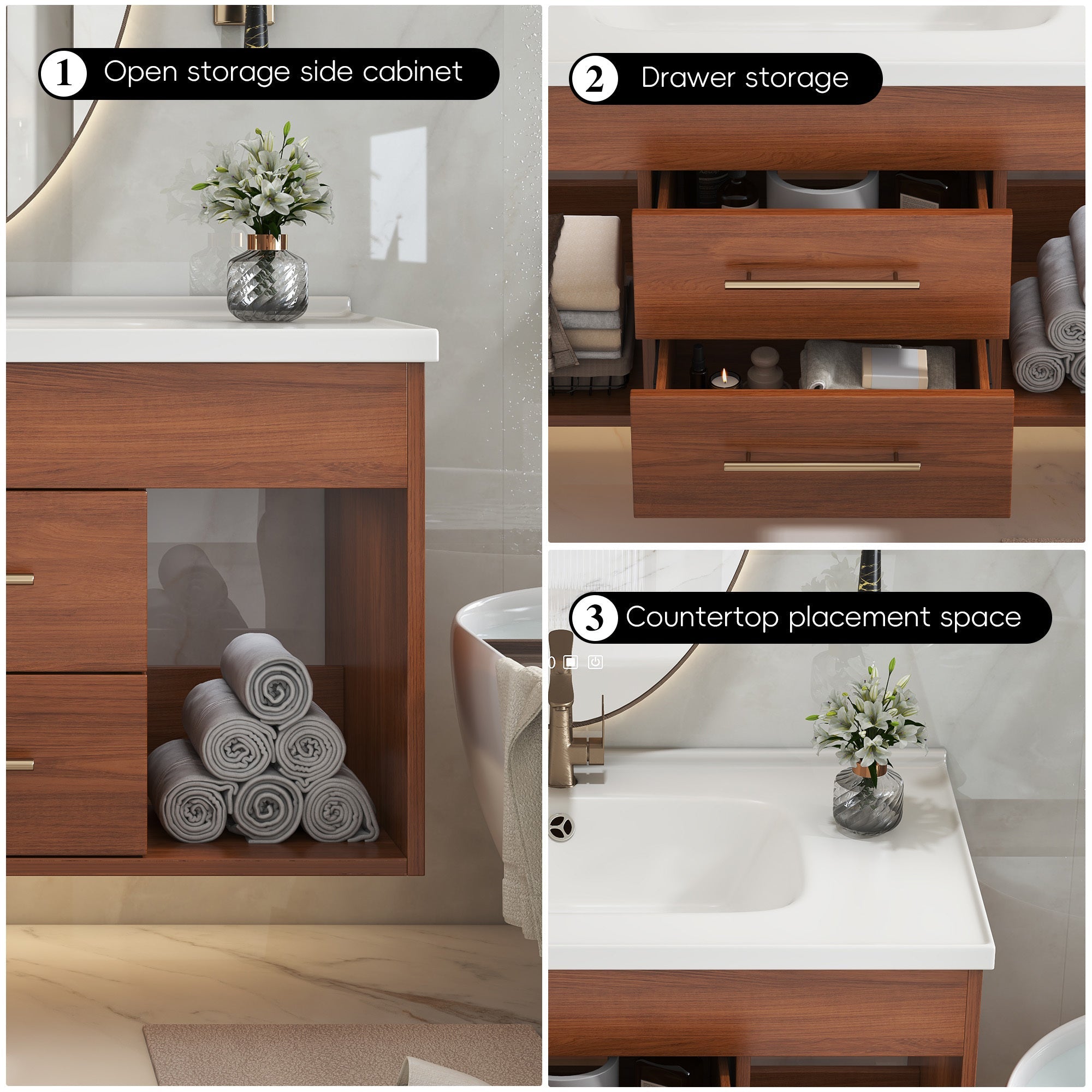 35.4' Mid-Century Floating Bathroom Vanity with Ceramic Undermount Sink