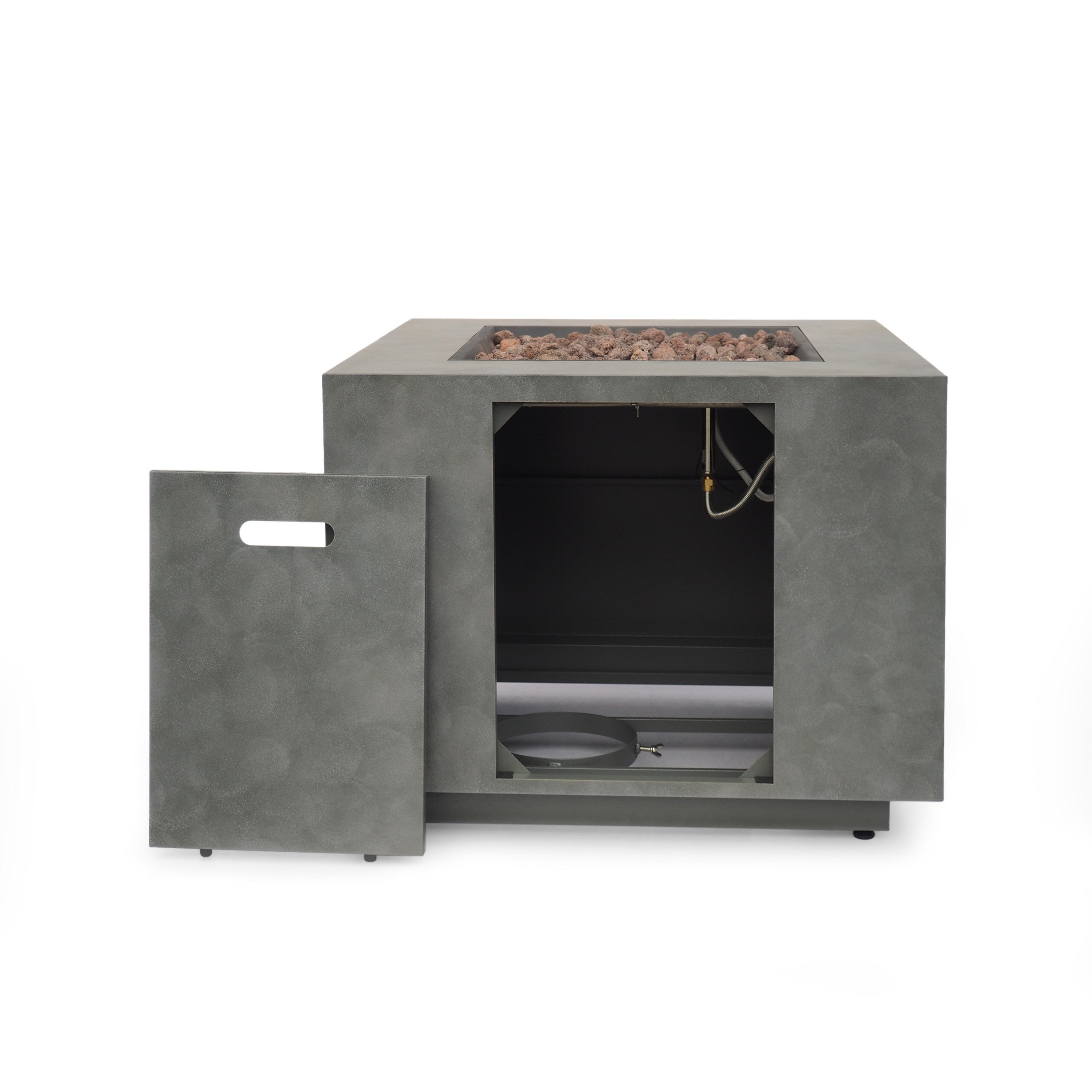 Modern Iron Square Fire Pit 50000 BTU, Stone Gray, 31x31x24