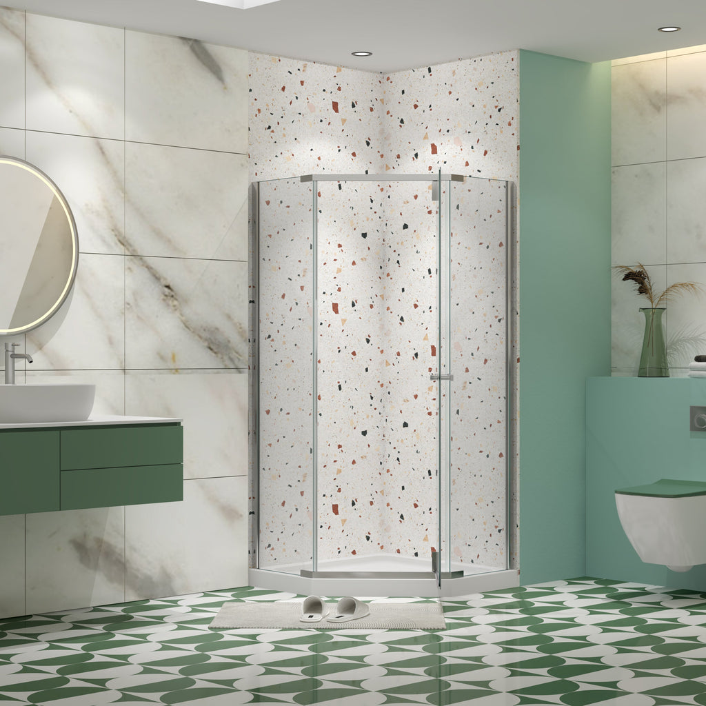 Pivot Shower Door 34.75 x 72 in. Frameless Neo-Angle Chrome, 1/4in Tempered