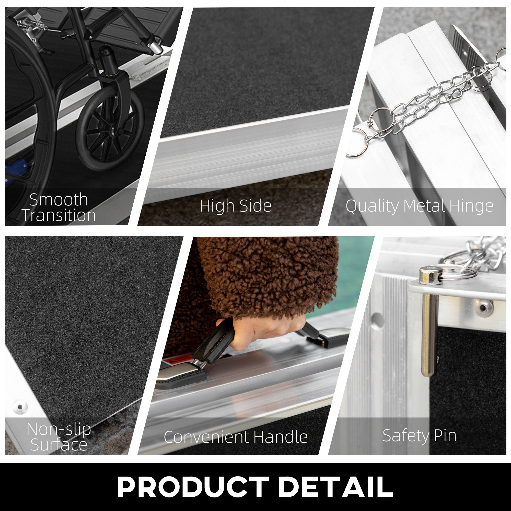 Wheelchair Ramp Aluminum 6 Ft Folding Non-Slip Side Rails 594 LB Portable